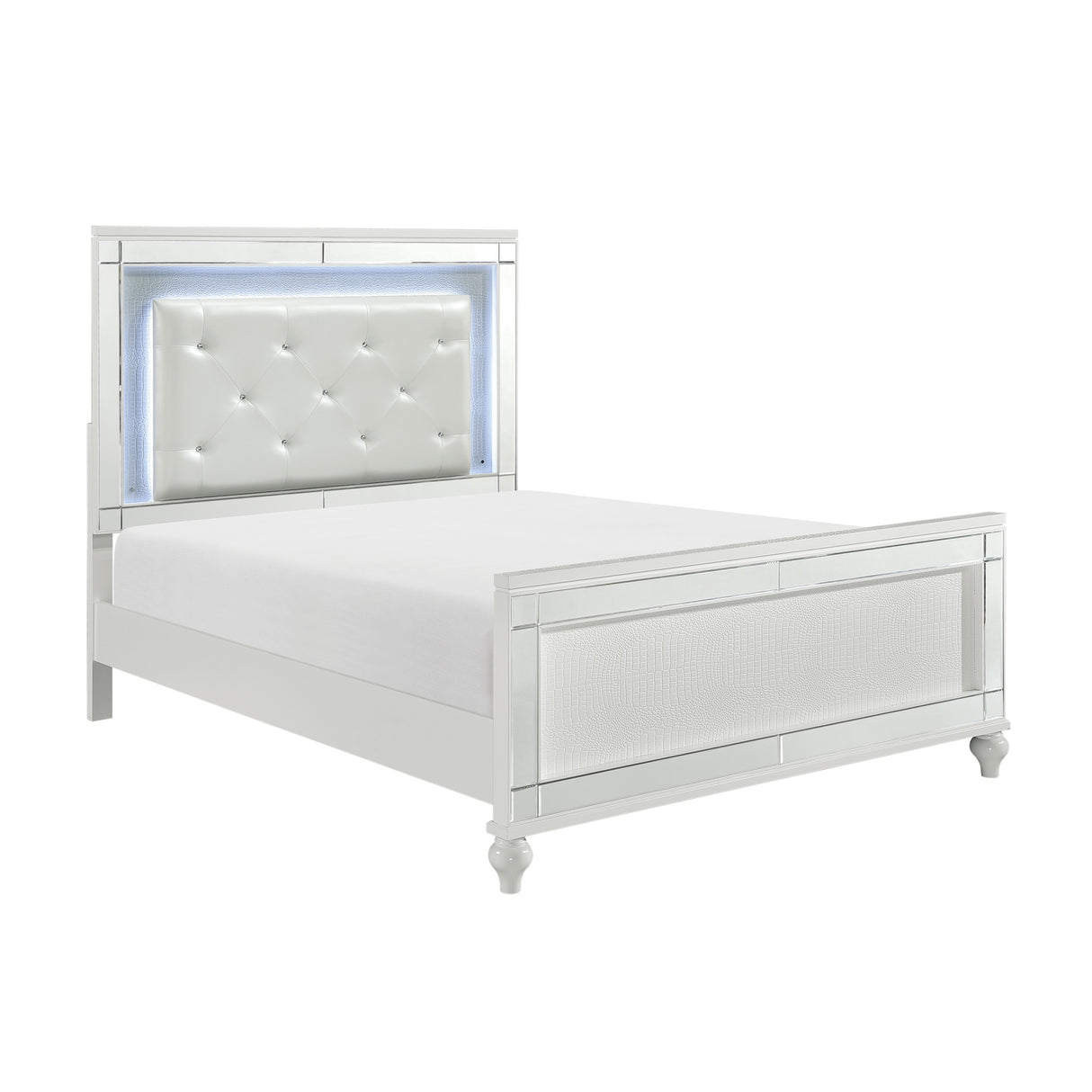 Alonza Metallic White Eastern King Bed, Led Lighting