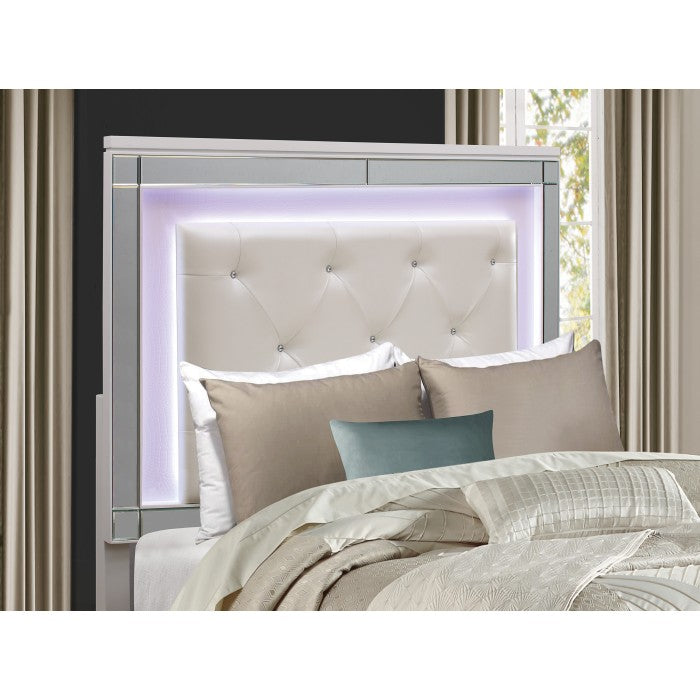 Alonza Metallic White Eastern King Bed, Led Lighting