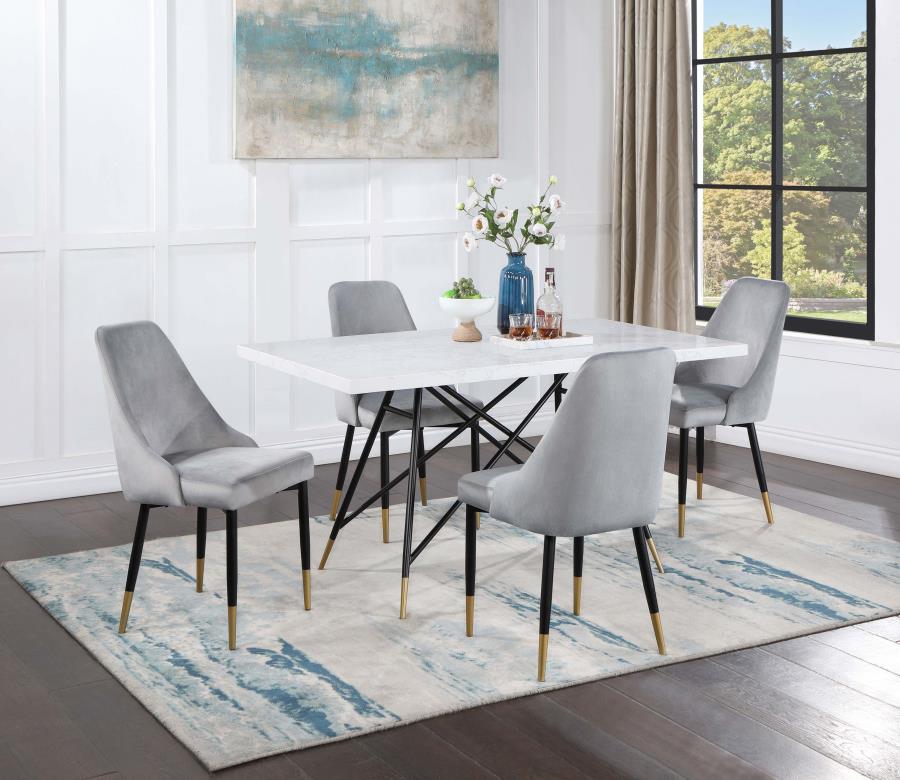 Gabrielle White 5-Piece Marble Top Dining Table Set And Grey