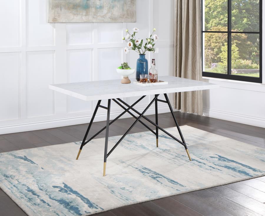 Gabrielle White Rectangular 60-Inch Marble Top Dining Table