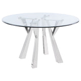 Alaia Chrome Round 51-Inch Clear Glass Top Dining Table