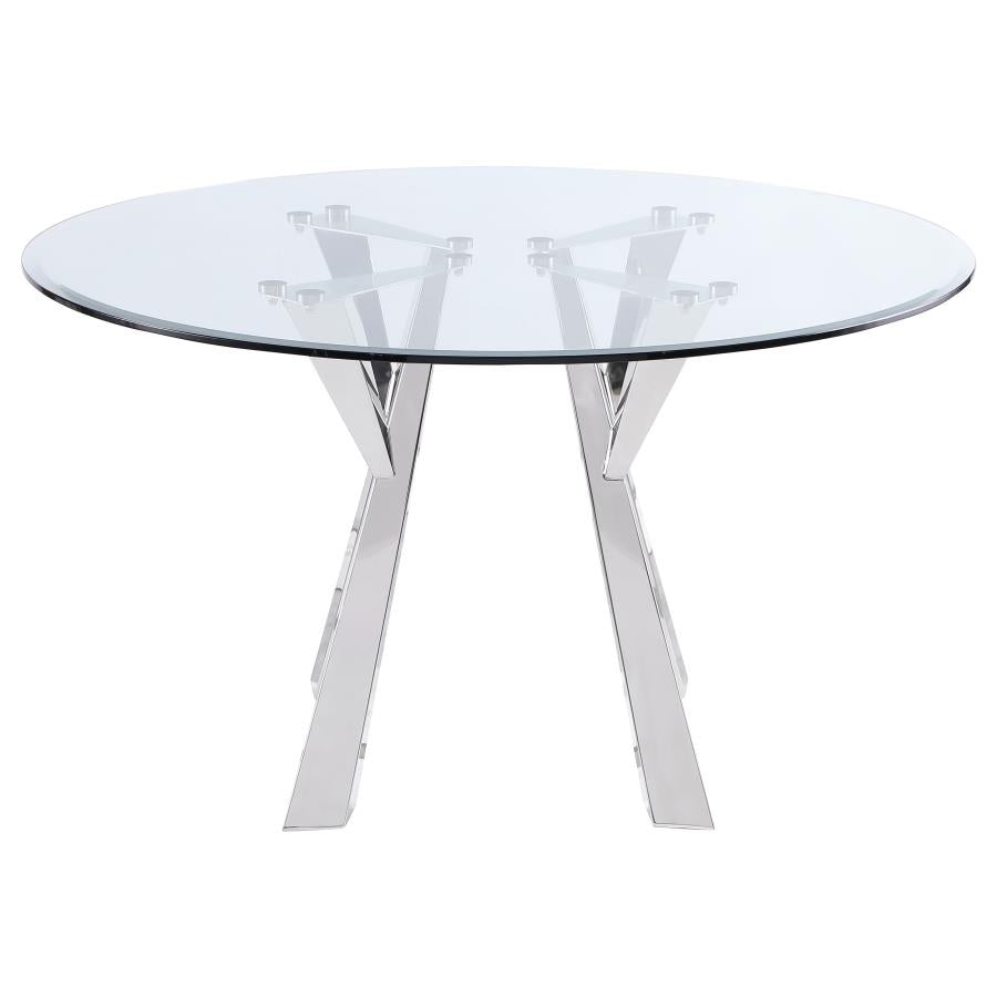 Alaia Chrome Round 51-Inch Clear Glass Top Dining Table