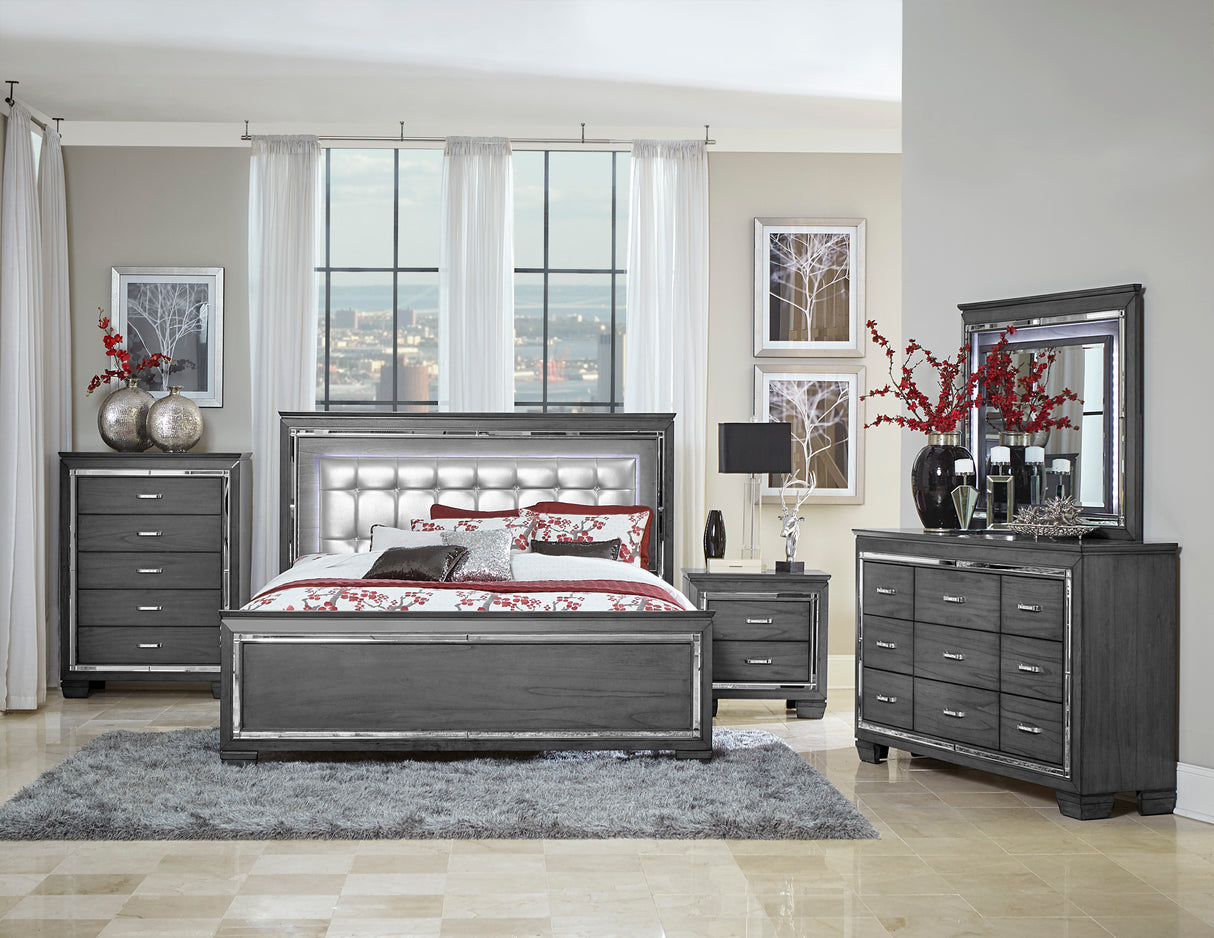 Allura Gray Eastern King Bed, Led Lighting