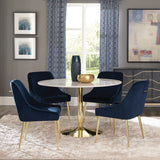 Kella Blue 5-Piece Round Marble Top Dining Set White And Gold