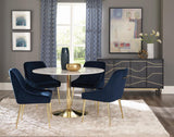 Kella Blue 5-Piece Round Marble Top Dining Set White And Gold