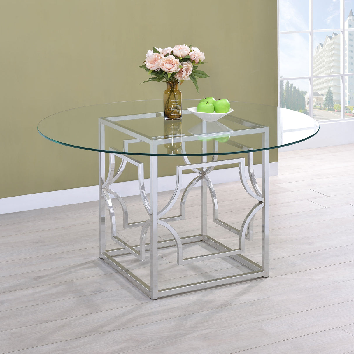 Starlight Chrome Round 54-Inch Glass Top Metal Dining Table