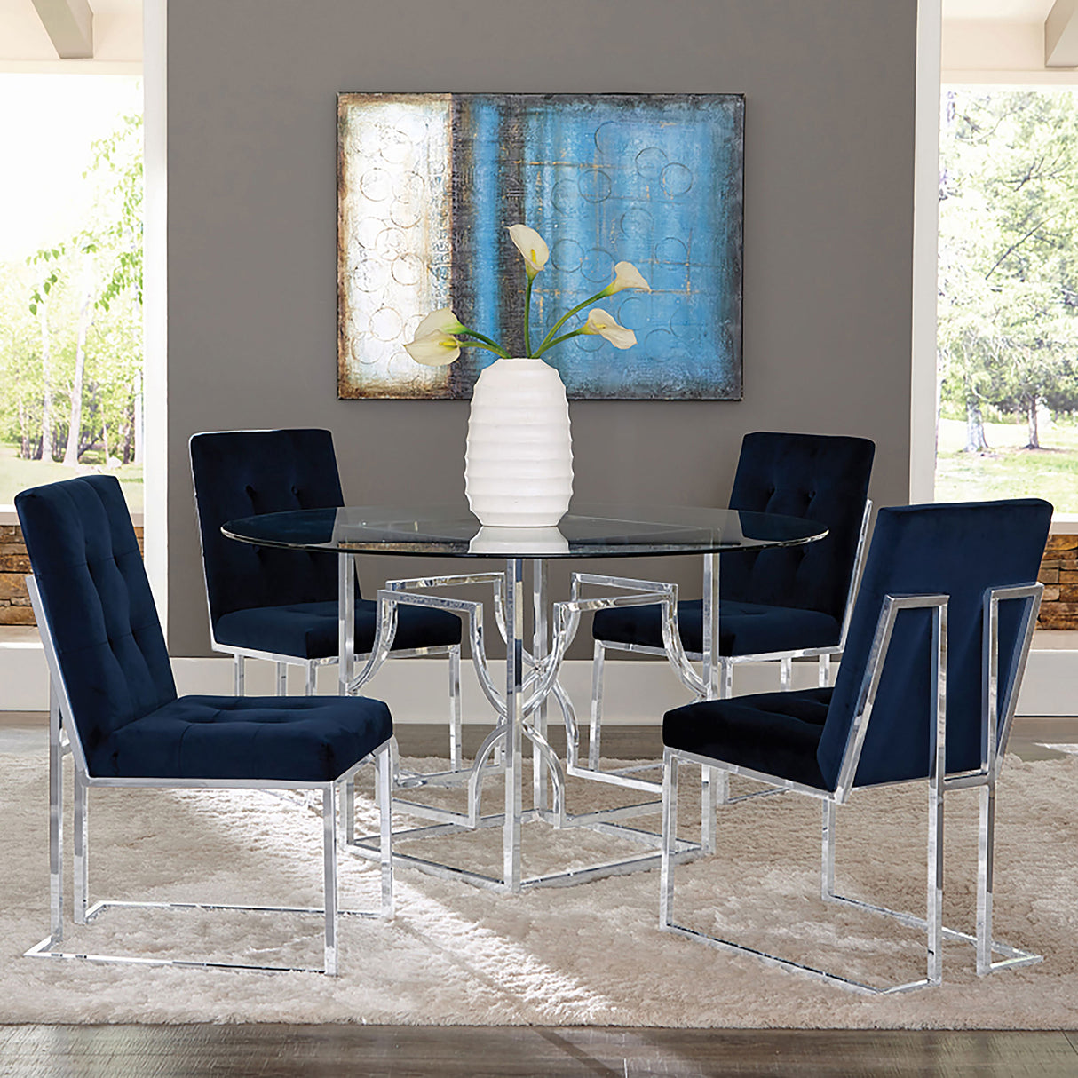 Starlight Chrome Round 54-Inch Glass Top Metal Dining Table