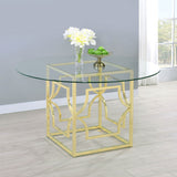 Starlight Brass Round 54-Inch Glass Top Metal Dining Table