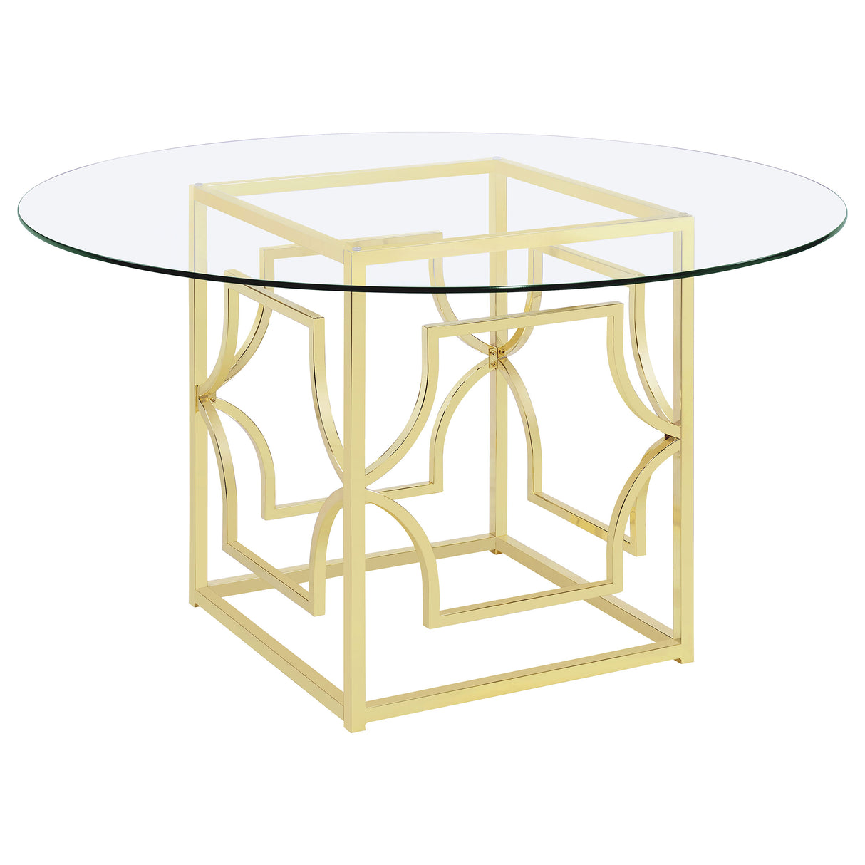 Starlight Brass Round 54-Inch Glass Top Metal Dining Table