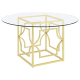 Starlight Brass Round 54-Inch Glass Top Metal Dining Table