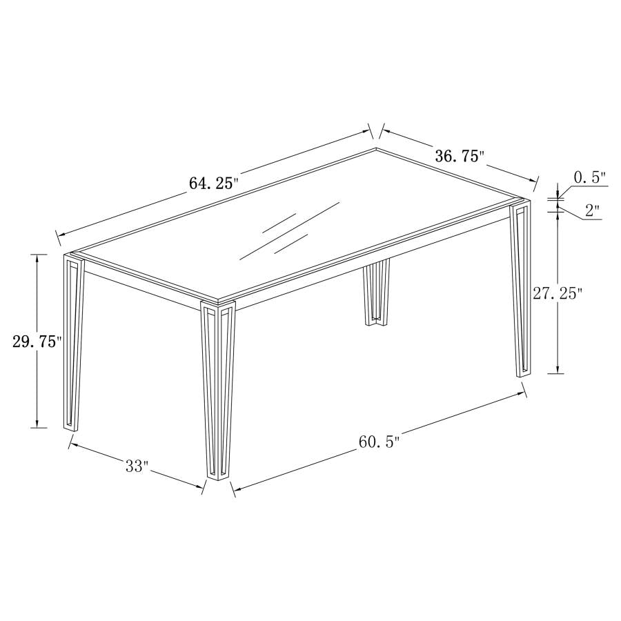 Pauline Chrome Rectangular 64-Inch Glass Top Dining Table