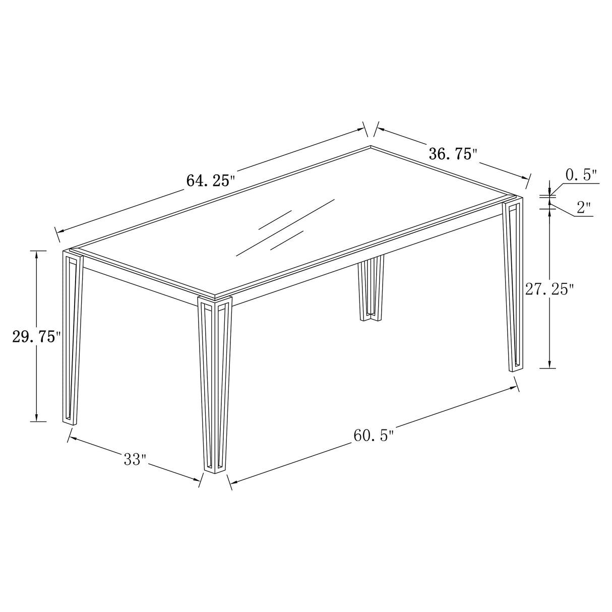 Pauline Chrome Rectangular 64-Inch Glass Top Dining Table