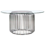 Veena Chrome Round 60-Inch Glass Top Metal Dining Table