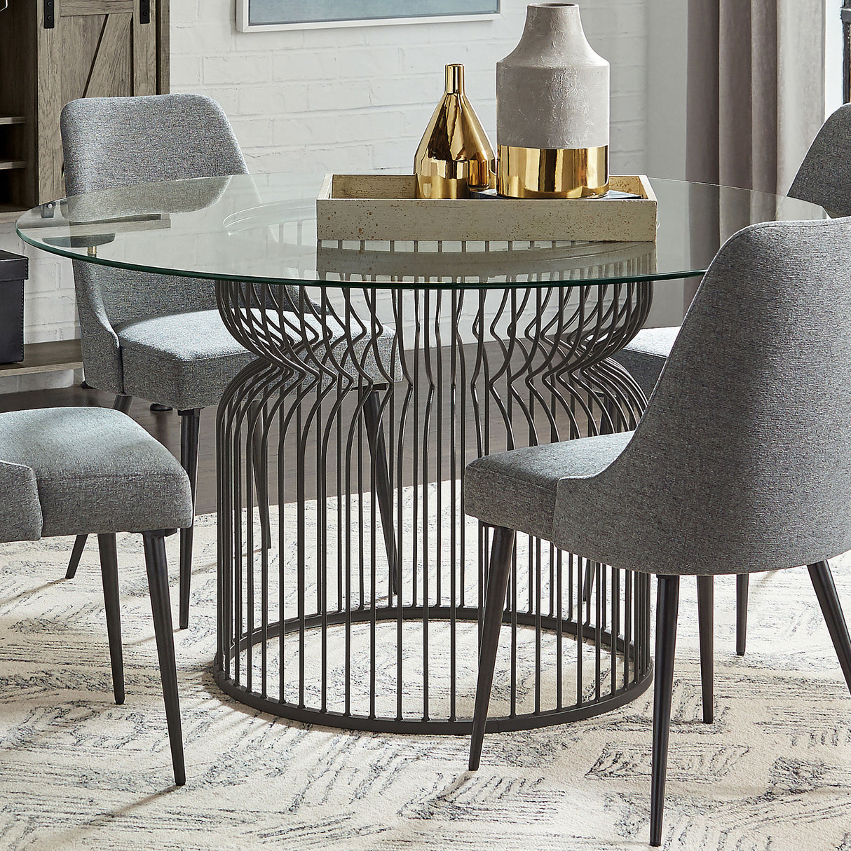 Granvia Gunmetal Round 54-Inch Glass Top Metal Dining Table