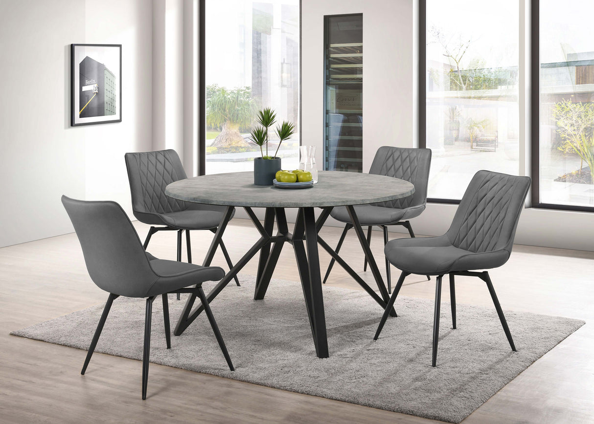 Neil Gunmetal 5-Piece Round Dining Table Set Concrete