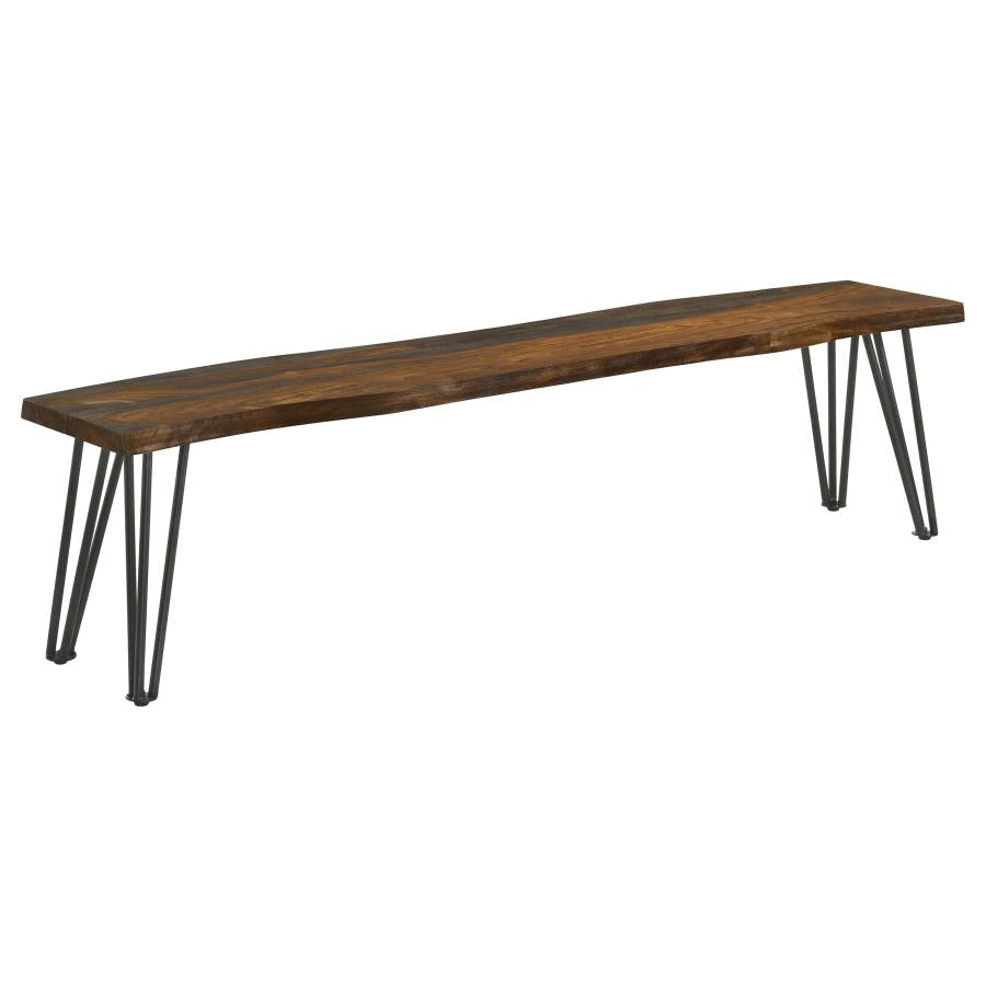 Neve Grey Sheesham Live Edge Wood Dining Bench Hairpin Legs