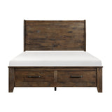 Jerrick Burnished Brown Queen Sleigh Platform Bed With Footboard Storage