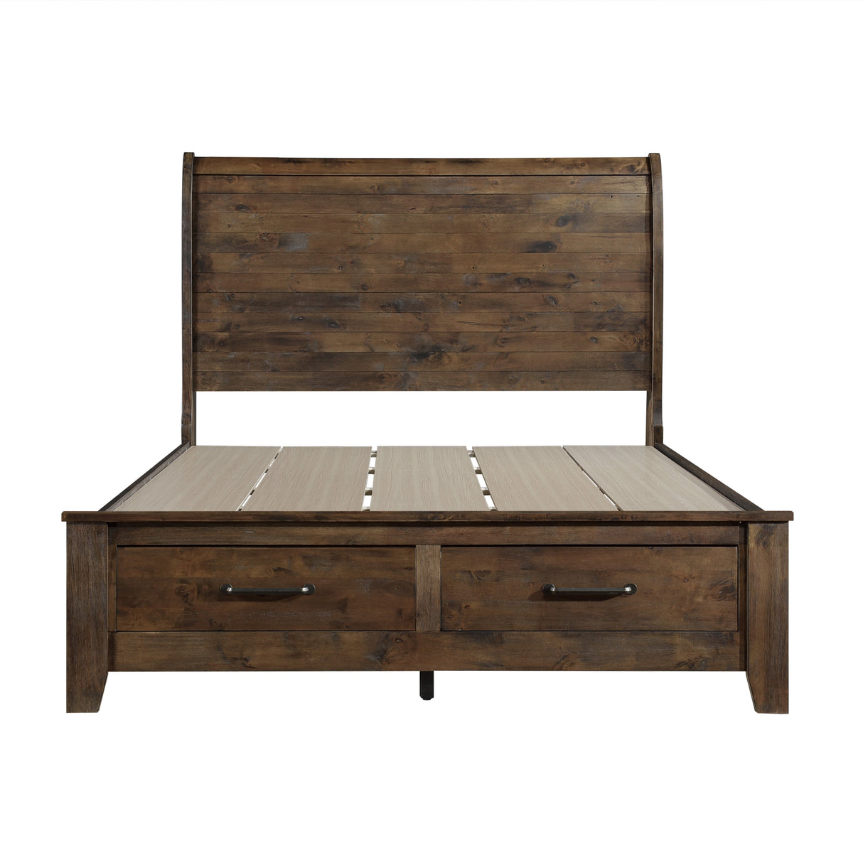 Jerrick Burnished Brown Queen Sleigh Platform Bed With Footboard Storage