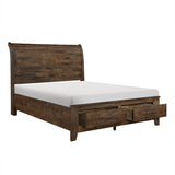 Jerrick Burnished Brown Queen Sleigh Platform Bed With Footboard Storage