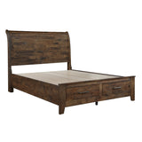 Jerrick Burnished Brown Queen Sleigh Platform Bed With Footboard Storage