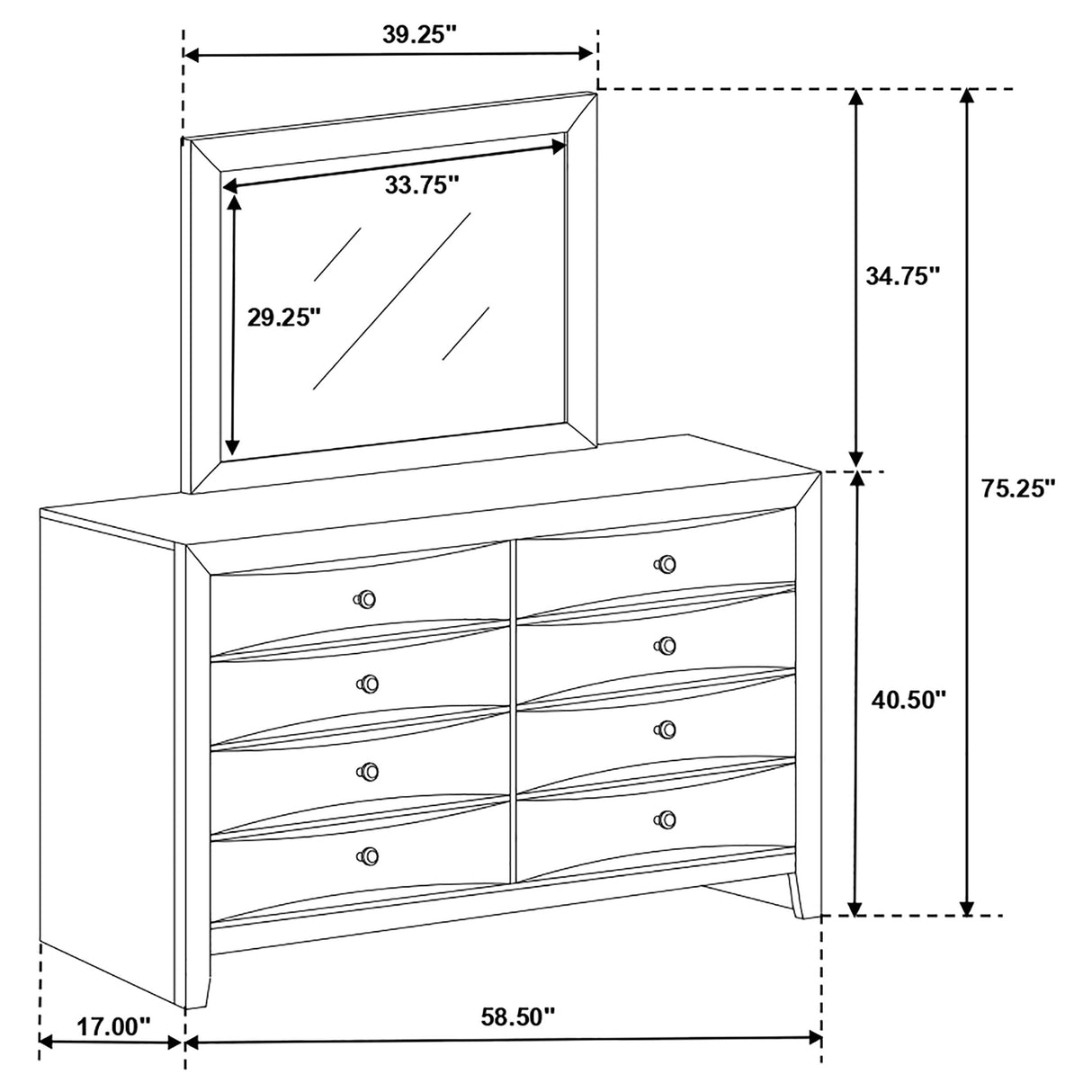 Briana Black 8-Drawer Dresser With Mirror