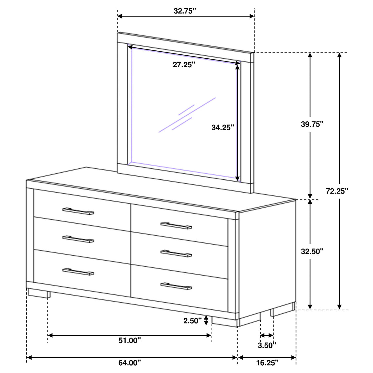 Jessica Cappuccino 6-Drawer Dresser With Mirror