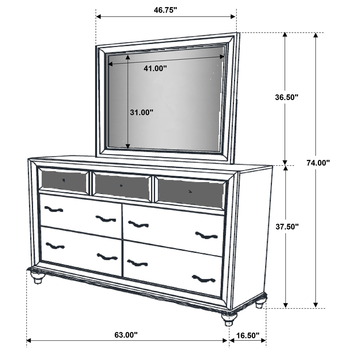 Barzini Black 7-Drawer Dresser With Mirror