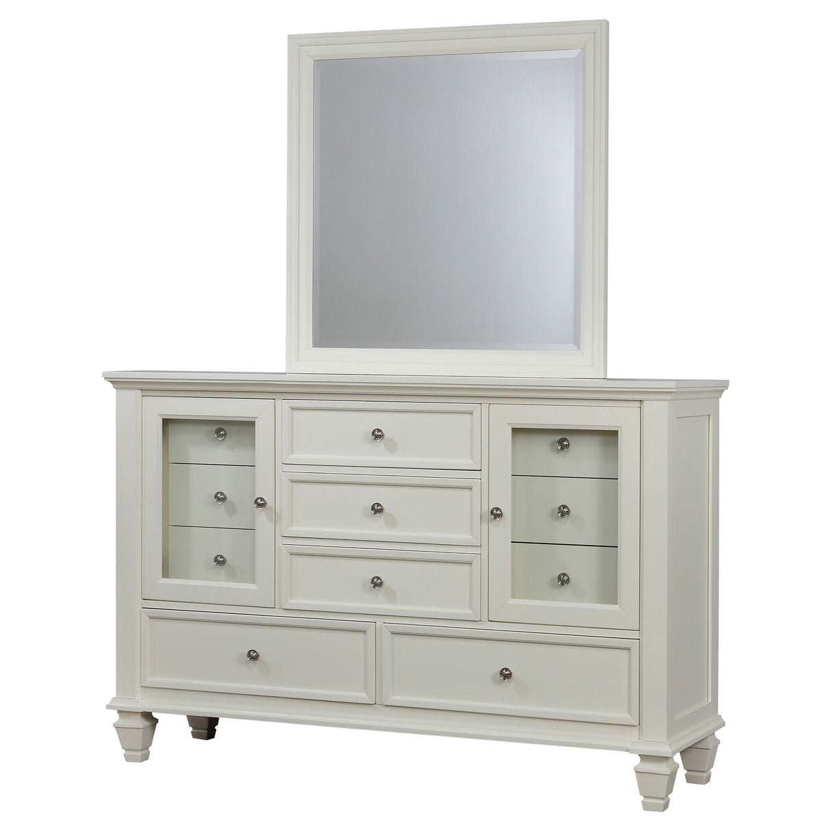 Sandy Beach Cream White 11-Drawer Dresser With Mirror