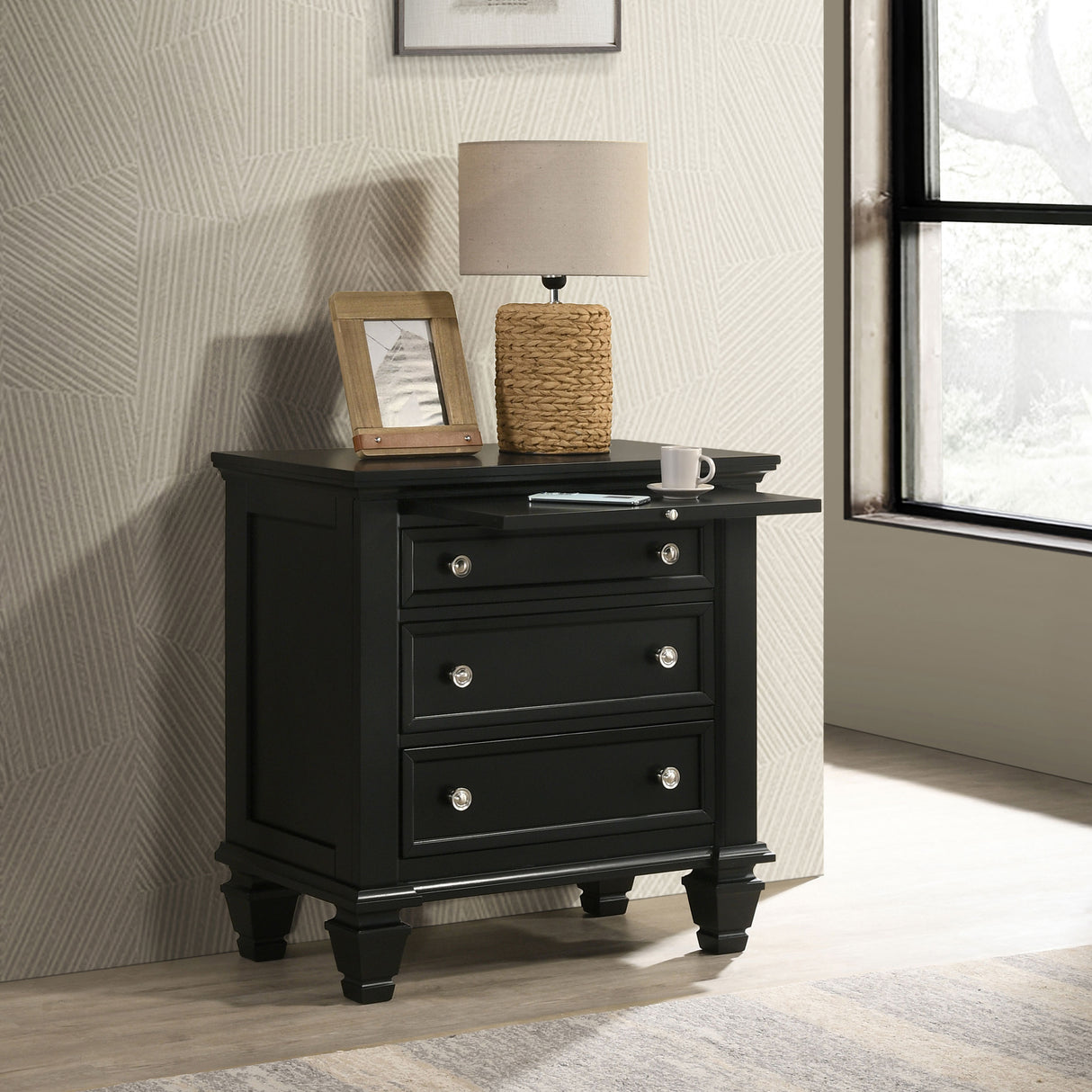 Sandy Beach 3-Drawer Nightstand Black