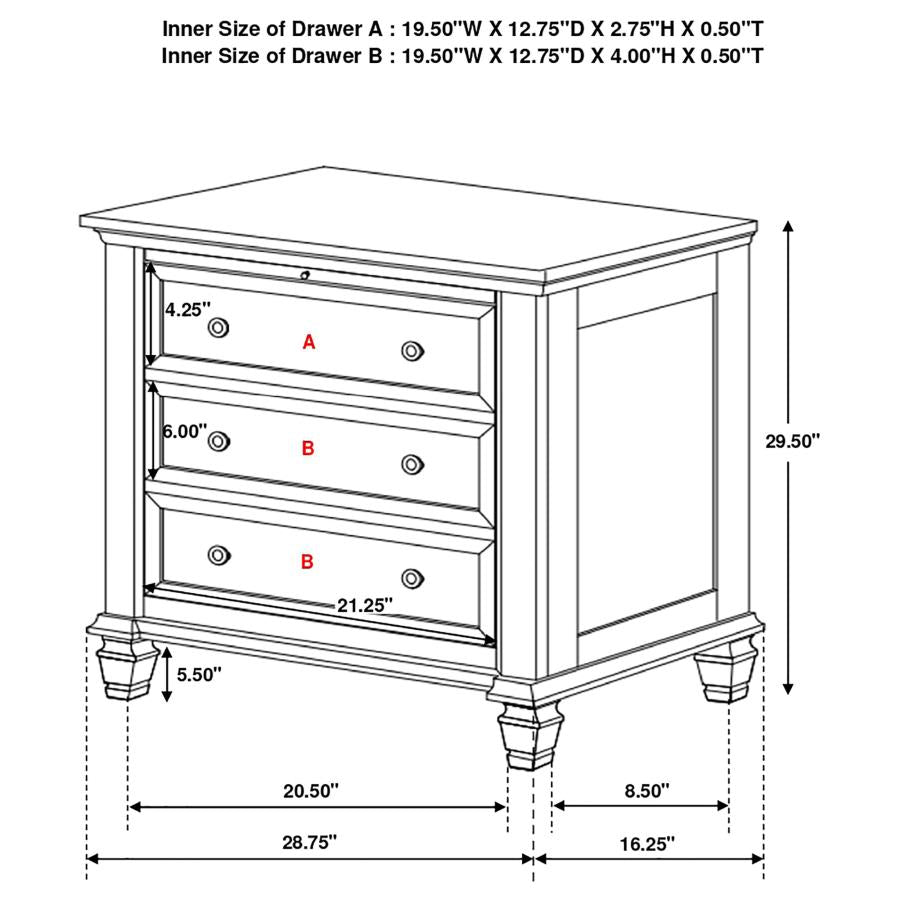 Sandy Beach 3-Drawer Nightstand Black