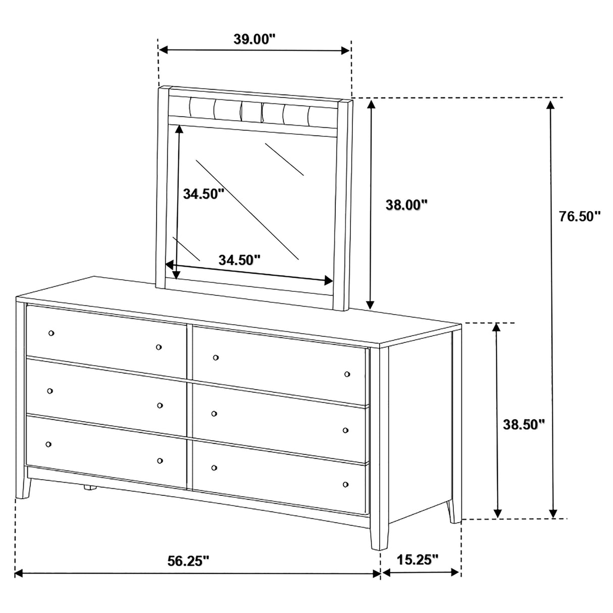 Carlton Cappuccino 6-Drawer Dresser With Mirror