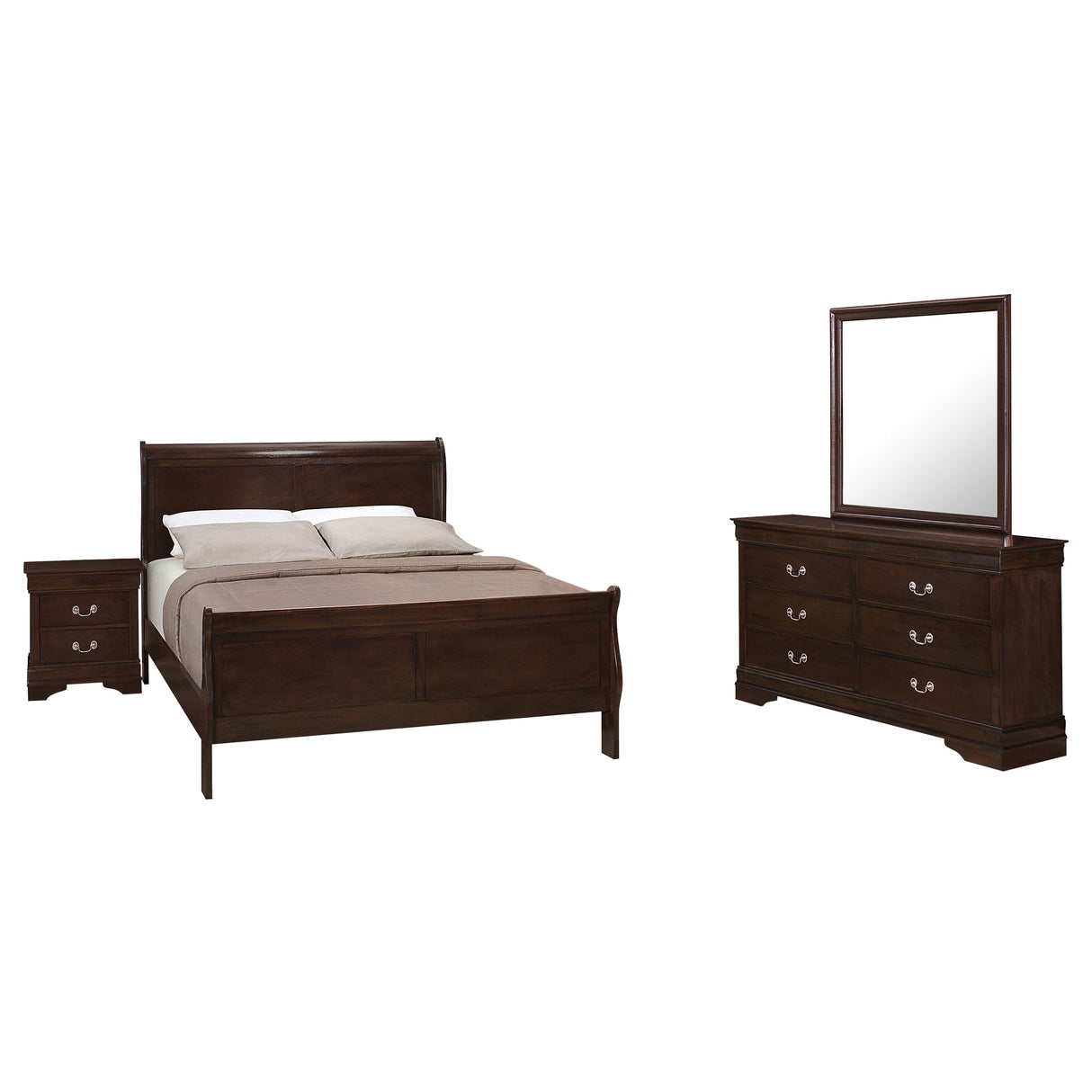 Louis Philippe Cappuccino 4-Piece Full Bedroom Set