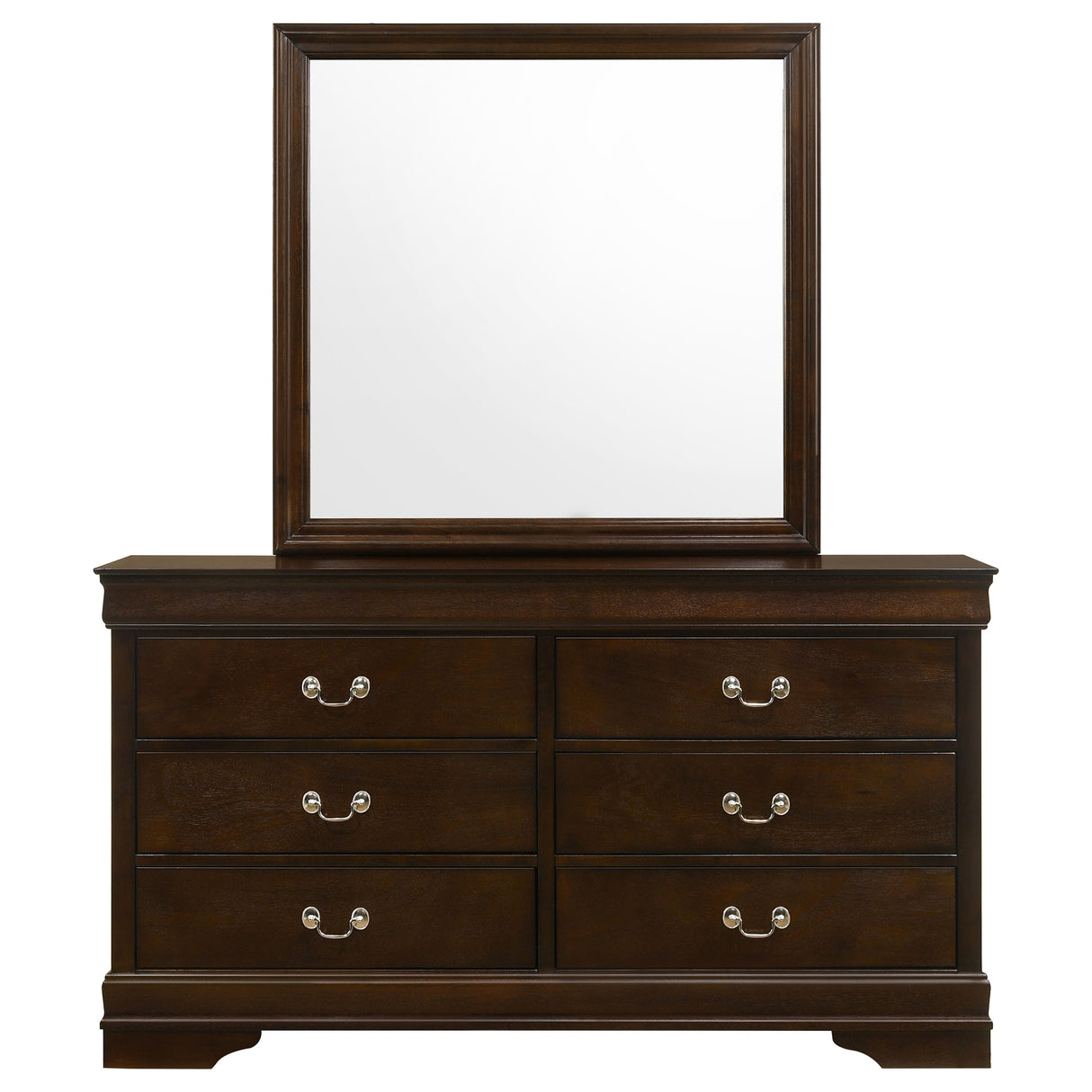 Louis Philippe Cappuccino 6-Drawer Dresser With Mirror