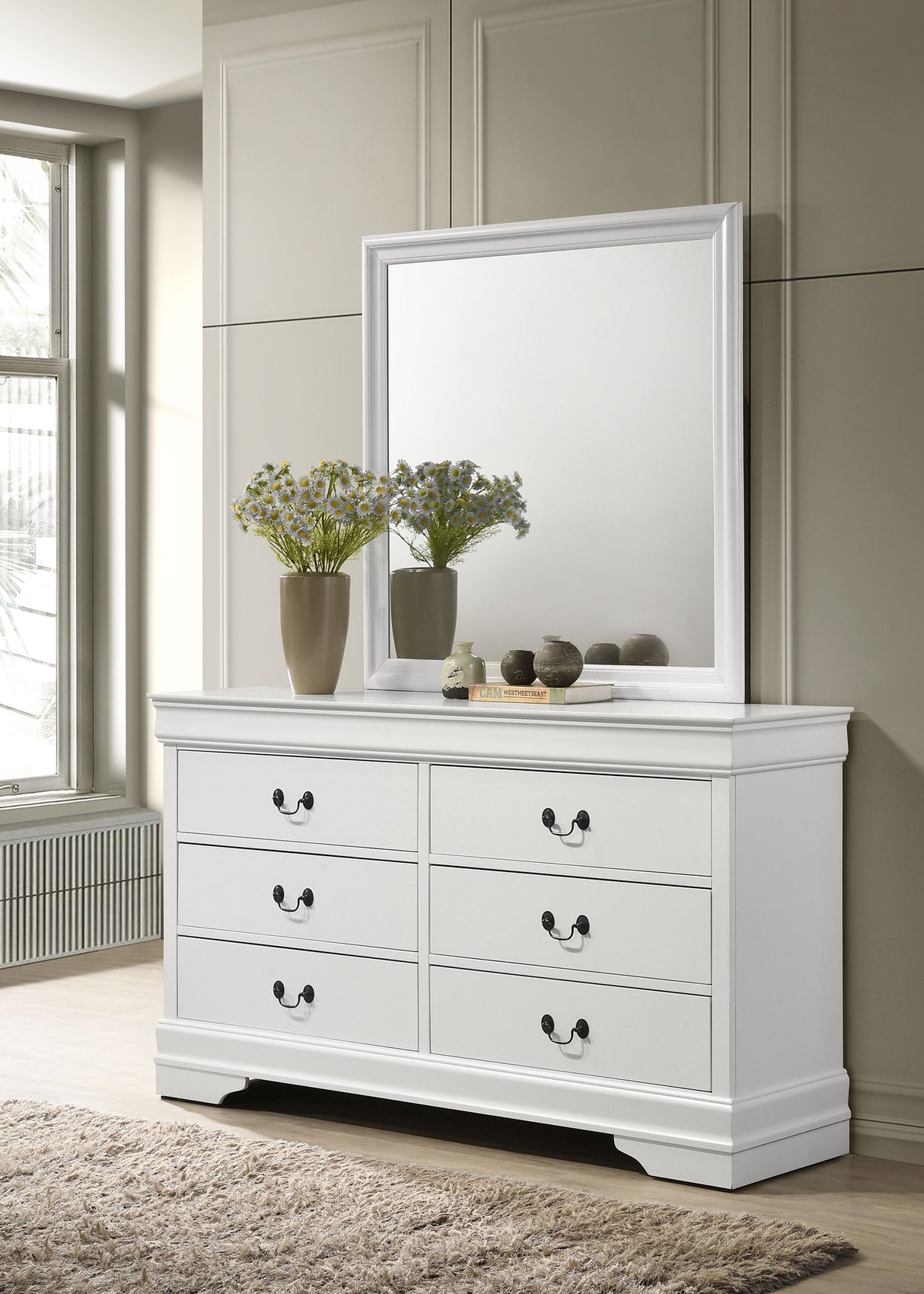 Louis Philippe White 6-Drawer Dresser And Mirror