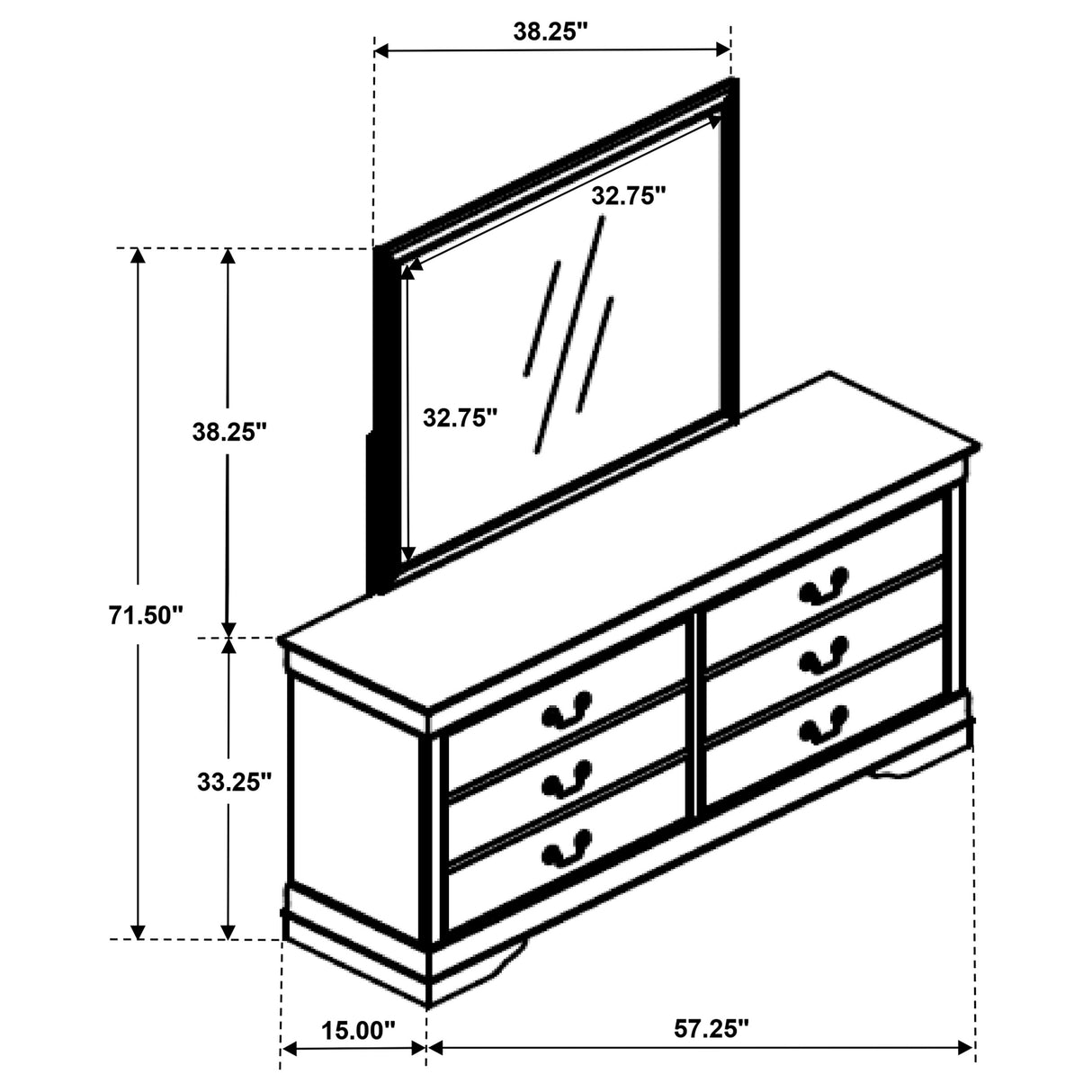 Louis Philippe White 6-Drawer Dresser And Mirror