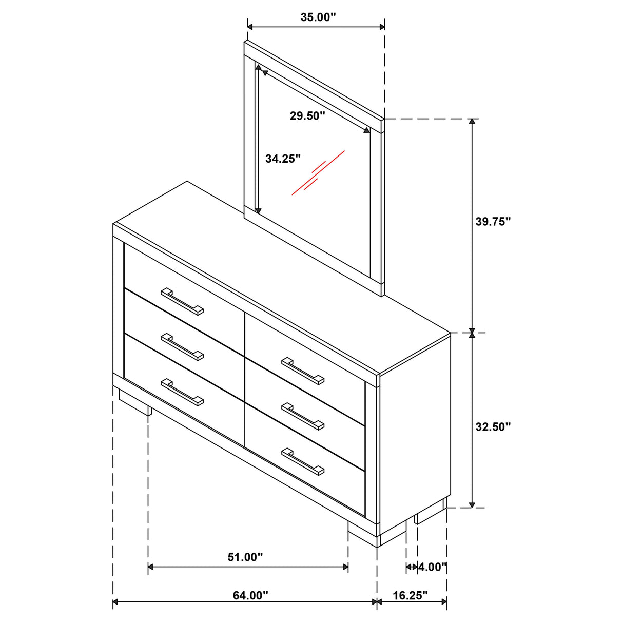 Jessica Snow White 6-Drawer Dresser With Mirror Cream