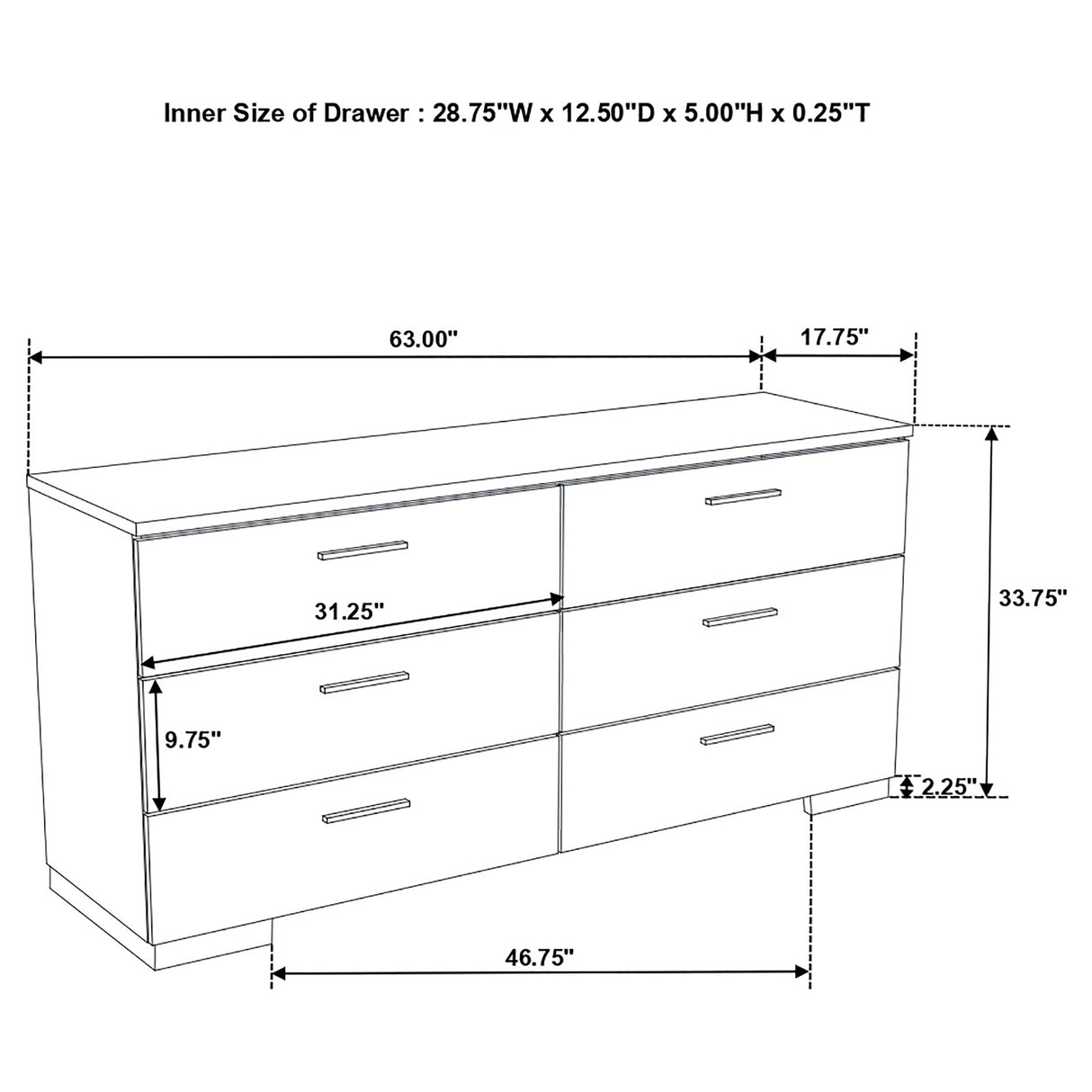 Felicity White High Gloss 5-Piece Full Bedroom Set