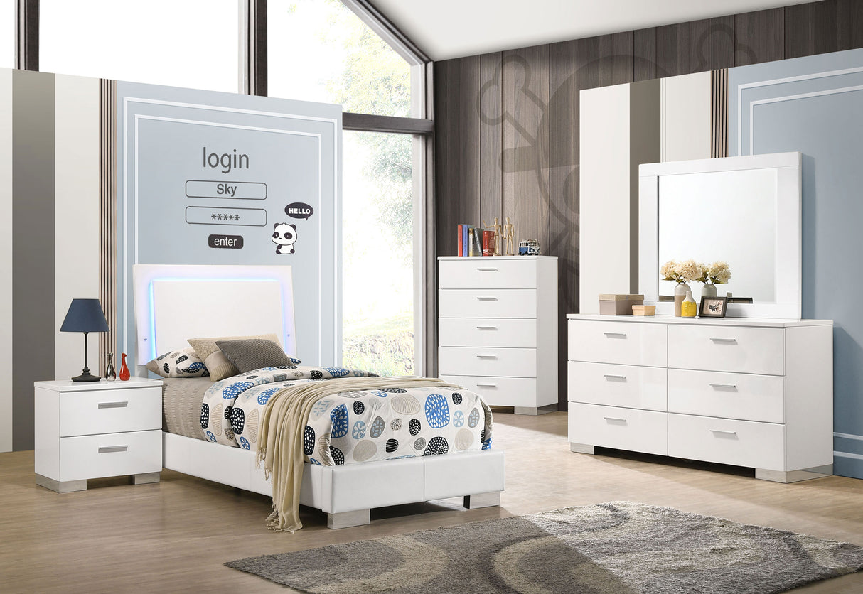 Felicity White High Gloss 5-Piece Twin Bedroom Set