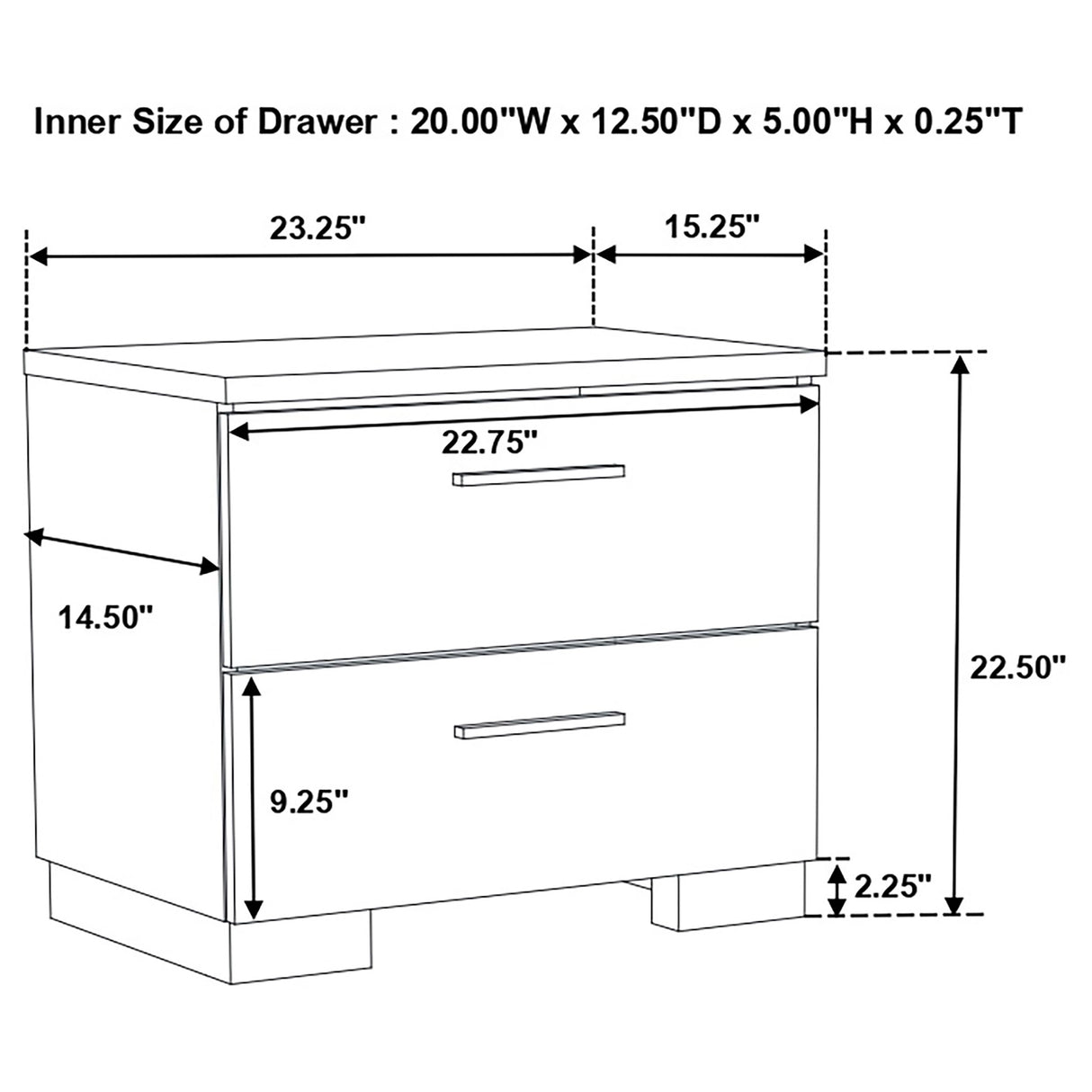 Felicity 2-Drawer Nightstand Glossy White