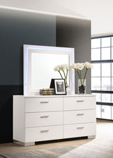 Felicity White High Gloss 6-Drawer Dresser With Led Mirror