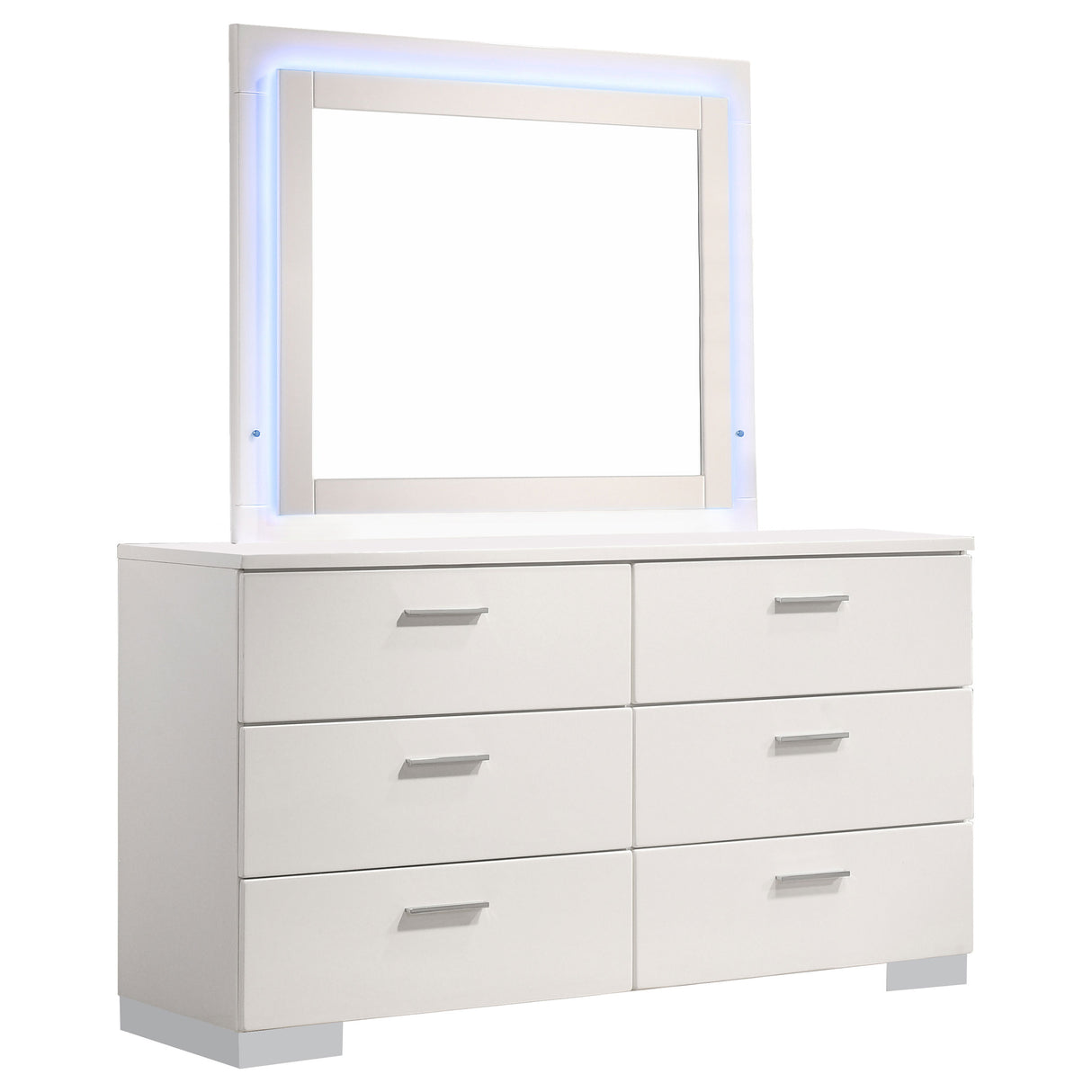 Felicity White High Gloss 6-Drawer Dresser With Led Mirror