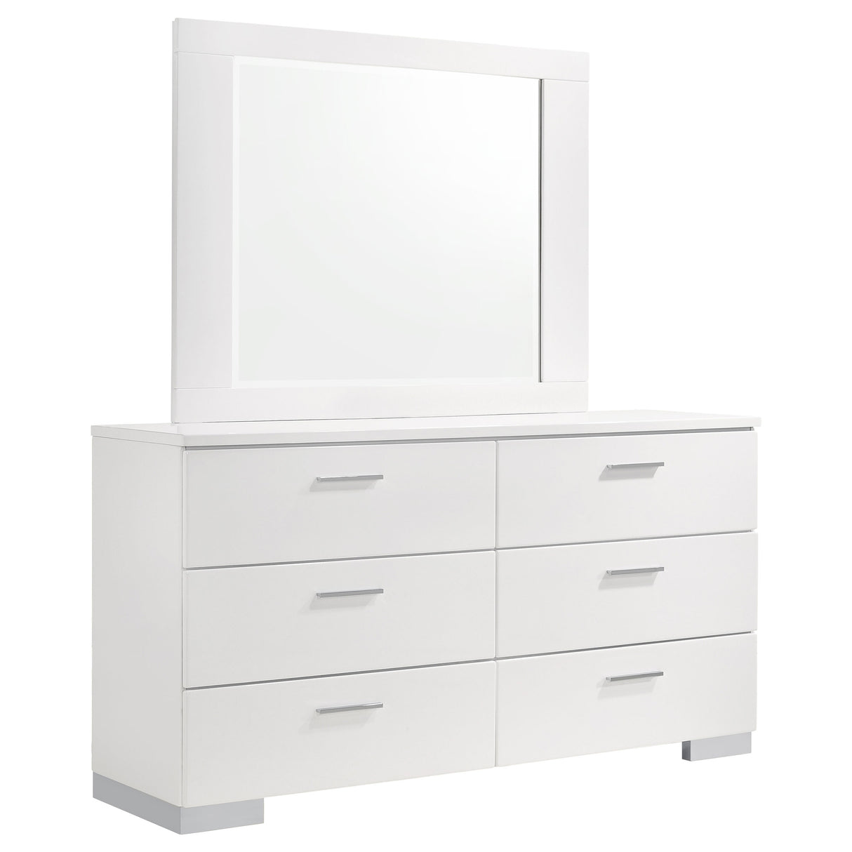 Felicity White High Gloss 6-Drawer Wood Dresser With Mirror