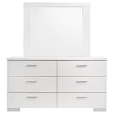 Felicity White High Gloss 6-Drawer Wood Dresser With Mirror