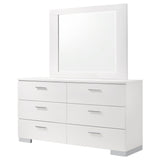 Felicity White High Gloss 6-Drawer Wood Dresser With Mirror