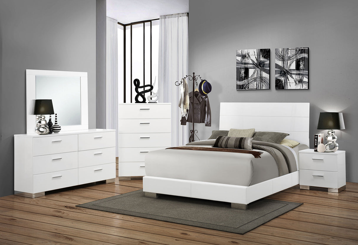 Felicity White High Gloss 6-Drawer Wood Dresser With Mirror