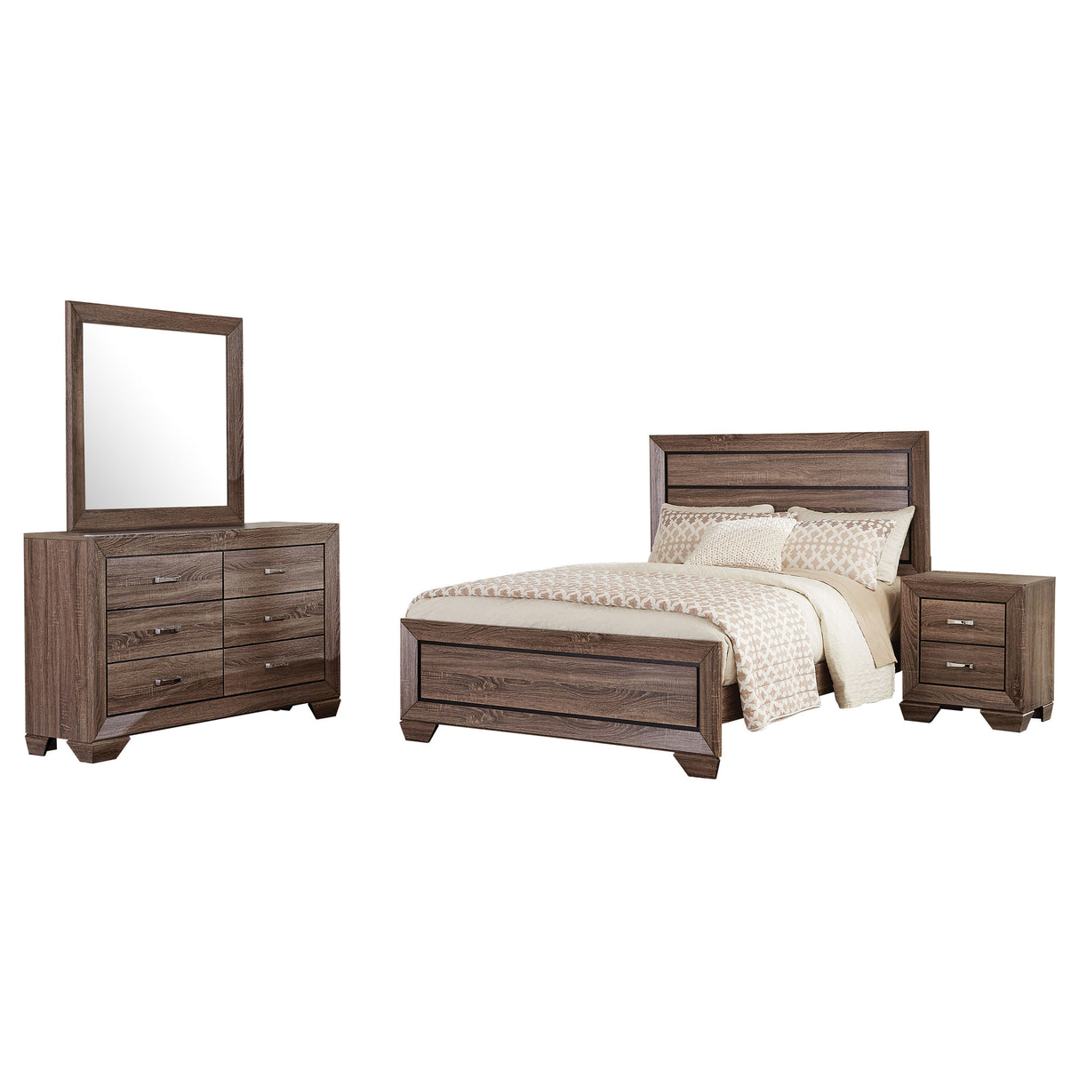 Kauffman Washed Taupe 4-Piece Queen Bedroom Set