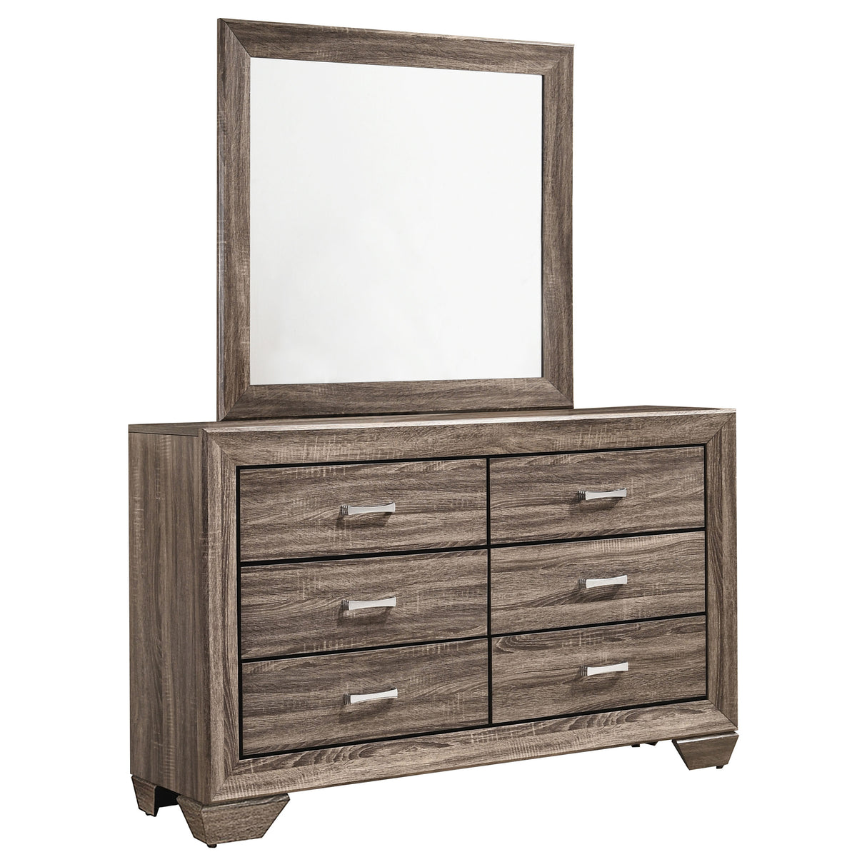 Kauffman Washed Taupe 6-Drawer Dresser With Mirror