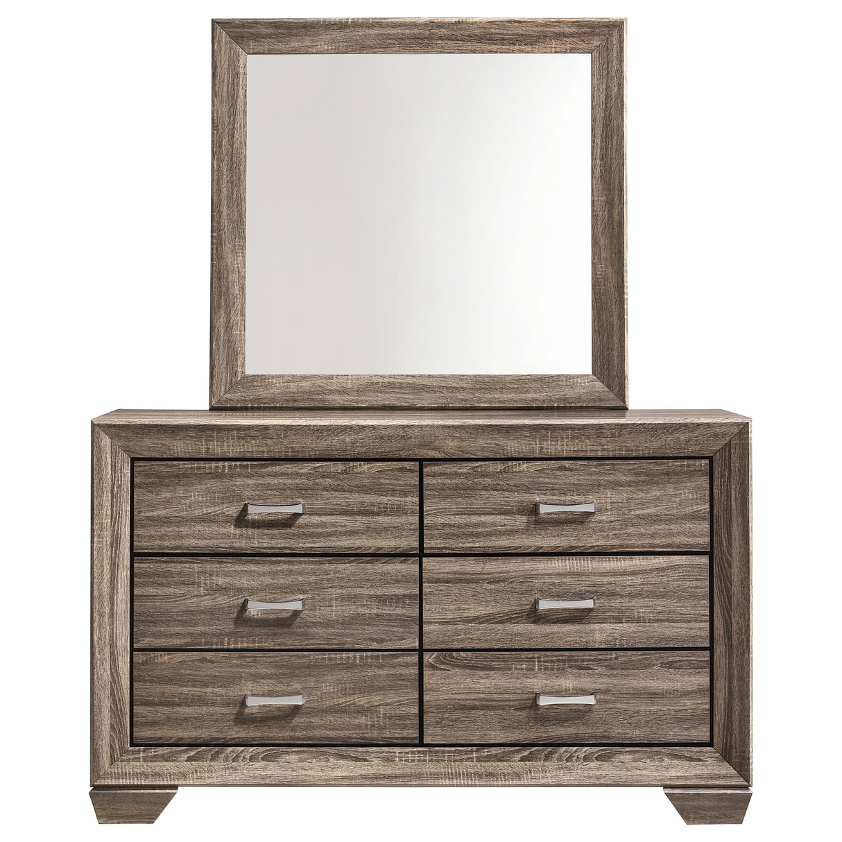 Kauffman Washed Taupe 6-Drawer Dresser With Mirror