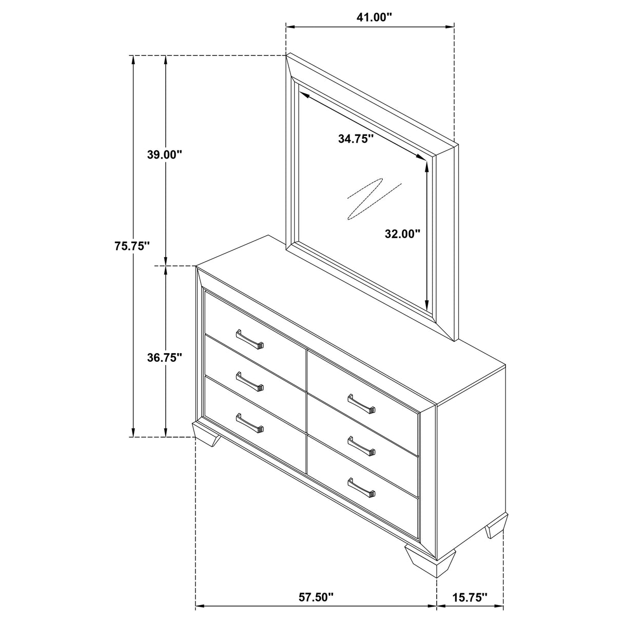 Kauffman Washed Taupe 6-Drawer Dresser With Mirror