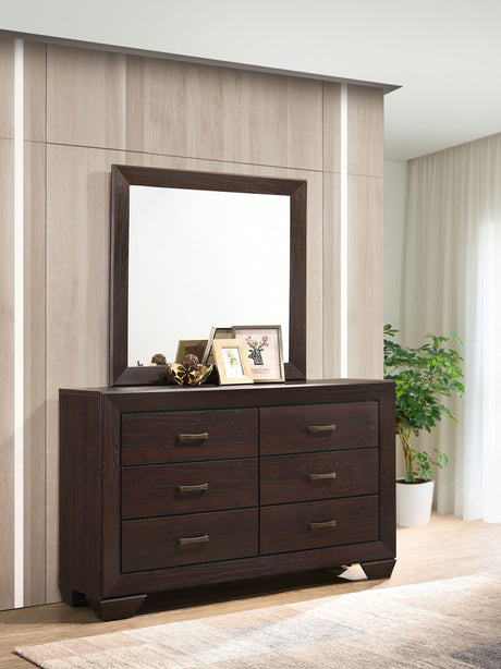 Kauffman Dark Cocoa 6-Drawer Dresser With Mirror